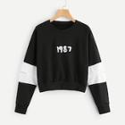 Shein Cut And Sew Panel Letter Embroidered Sweatshirt
