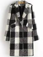 Shein Black White Lapel Plaid Woolen Coat