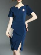 Shein Navy V Neck Split Sheath Dress