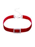 Shein Red Velvet Rectangle Rhinestone Choker Necklace