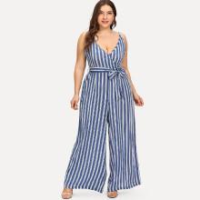 Shein Plus Self Tie Striped Wrap Cami Jumpsuit