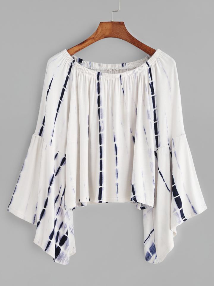 Shein Water Color Boat Neck Bell Sleeve Top