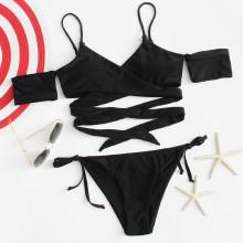Shein Cold Shoulder Cross Wrap Bikini Set