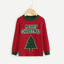 Shein Kids Christmas Tree & Letter Print Jumper