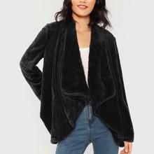 Shein Open Front Waterfall Neck Teddy Coat