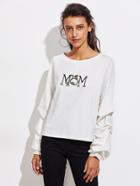 Shein Drop Shoulder Gathered Sleeve Embroidered Pullover