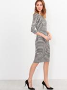Shein Three Quarter Length Sleeve Striped Dress