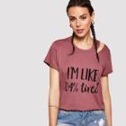 Shein Cutout Neck Letter Print T-shirt