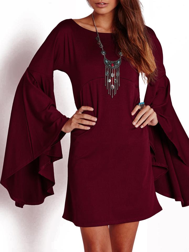 Shein Wine Red Kaftans Bell Sleeve Shift Dress