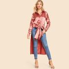 Shein Knot Front Solid Dip Hem Blouse