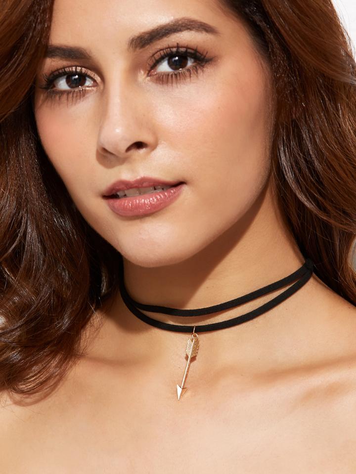 Shein Black Double Layer Metal Arrow Choker Necklace