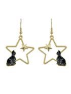 Shein Black Color Cat Guardian Pearl Hollow Star Earrings