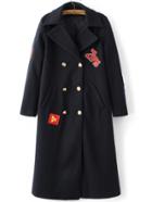 Shein Black Patch Embroidery Double Breasted Coat