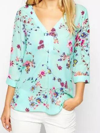 Shein V Neck Dip Hem Florals Blouse