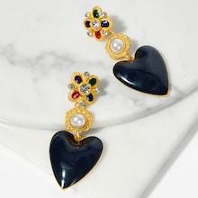 Shein Gemstone Engraved Heart Drop Earrings
