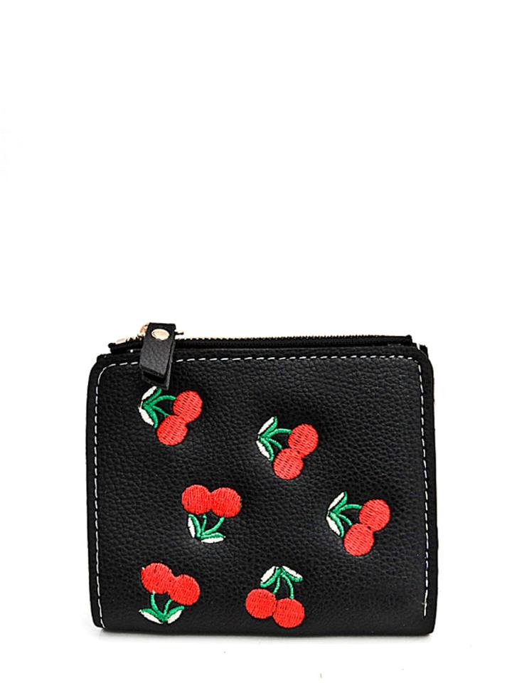 Shein Cherry Embroidered Zip Wallet