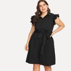 Shein Plus Self Tie Waist Ruffle Sleeve Shirt Dress