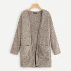 Shein Patch Pocket Open Front Teddy Coat
