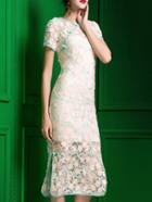 Shein White Gauze Embroidered Split Dress