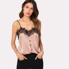 Shein Button Front Contrast Lace Cami Top