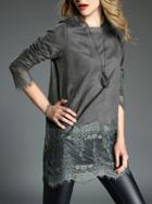 Shein Grey Round Neck Sheer Lace Blouse