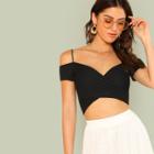 Shein Crisscross Front Ribbed Knit Crop Tee