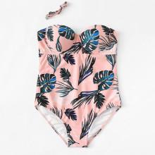 Shein Palm Print Bandeau Swimsuit