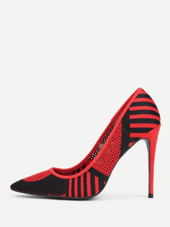 Shein Striped Design Pointed Toe Stiletto Pumps