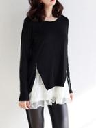 Shein Black Round Neck Contrast Hem T-shirt