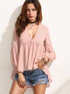 Shein Pink V Neck High Low Blouse