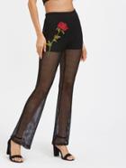 Shein Embroidered Applique Fishnet Mesh Overlay Pants