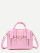 Shein Pink Dual Handles Zip Detail Satchel Bag
