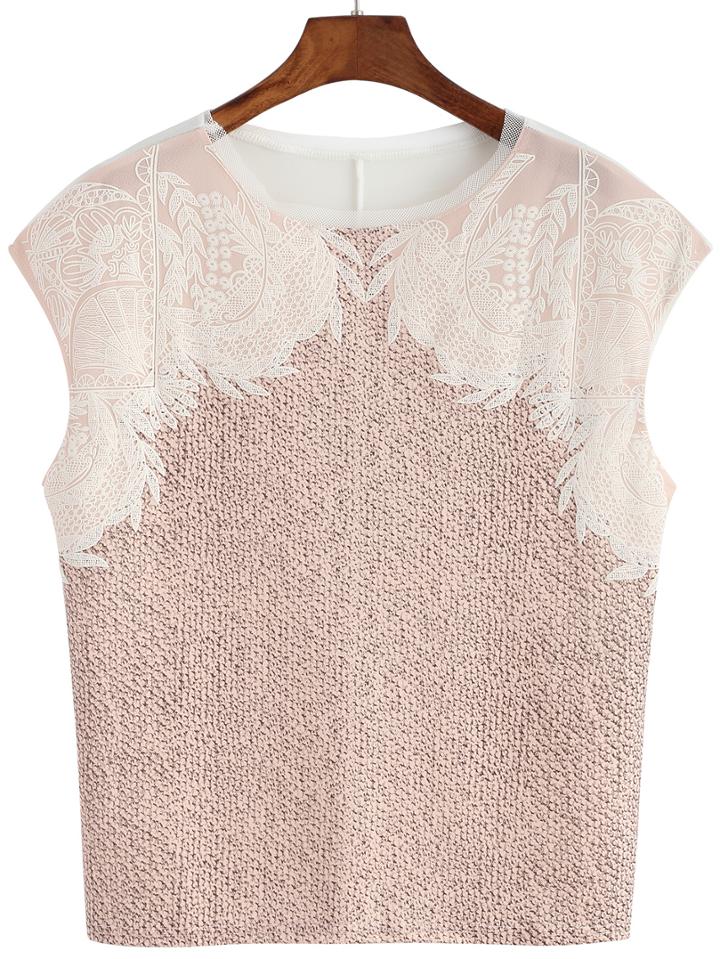 Shein Contrast Lace Pink Tank Top