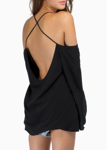Rosewe Enchanting Black Open Back Long Sleeve Blouse