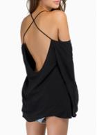 Rosewe Enchanting Black Open Back Long Sleeve Blouse