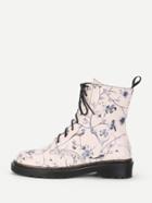 Shein Flower & Bird Print Lace Up Boots