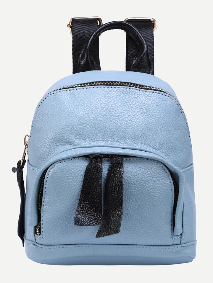 Shein Faux Leather Zip Closure Backpack - Baby Blue