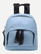 Shein Faux Leather Zip Closure Backpack - Baby Blue