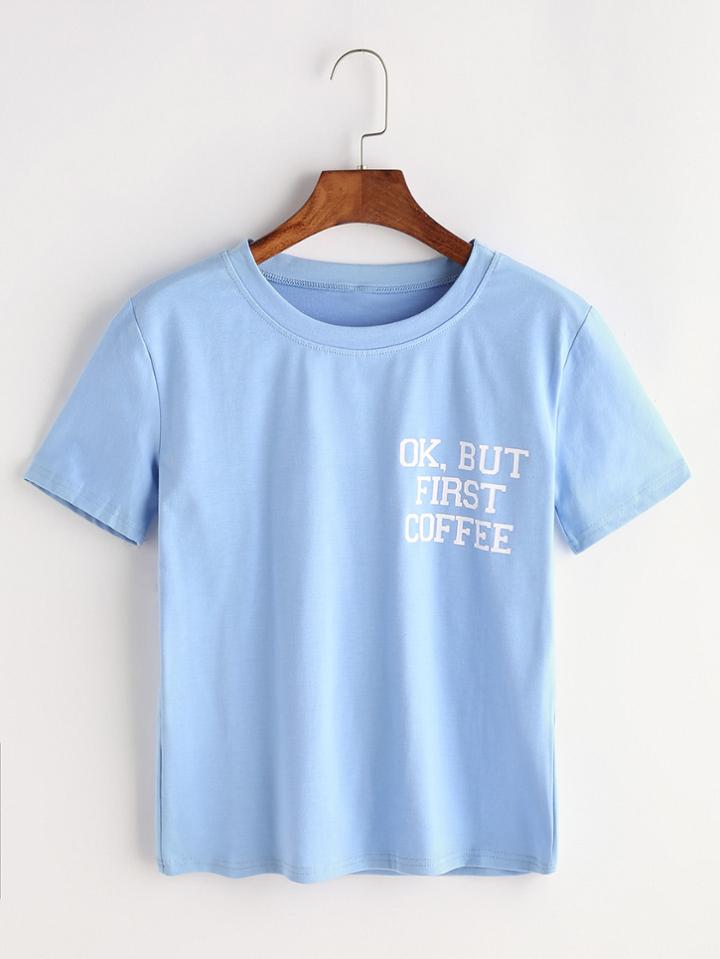 Shein Blue Slogan Print T-shirt
