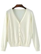 Shein White V Neck Buttons Front Cardigan Knitwear
