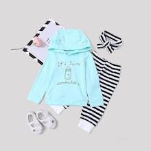 Shein Toddler Boys Letter Print Hoodie & Striped Pants & Headband