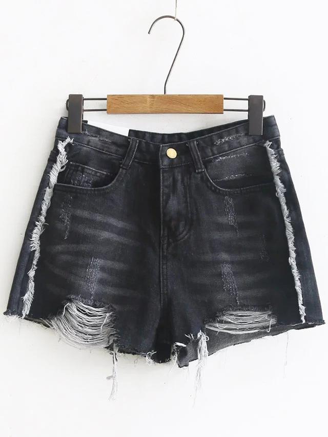 Shein Black Ripped Detail Denim Shorts
