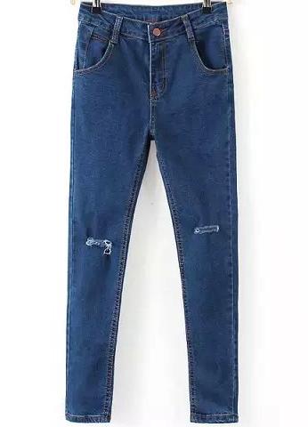 Shein Navy Ripped Slim Denim Pant