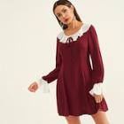 Shein Knot Front Button Bell Sleeve Ruffle Dress