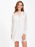 Shein Tie Neck Lace Shoulder Bishop Sleeve Dress