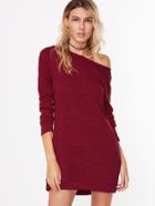 Shein Burgundy Lace Up Back Asymmetric Shoulder Sweatshirt Dress