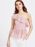 Shein Flounce One Shoulder Floral Lace Peplum Top