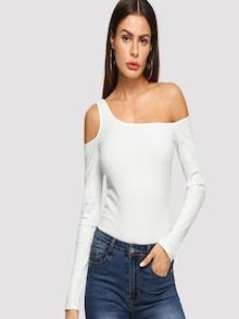 Shein Asymmetrical Neck Solid Tee
