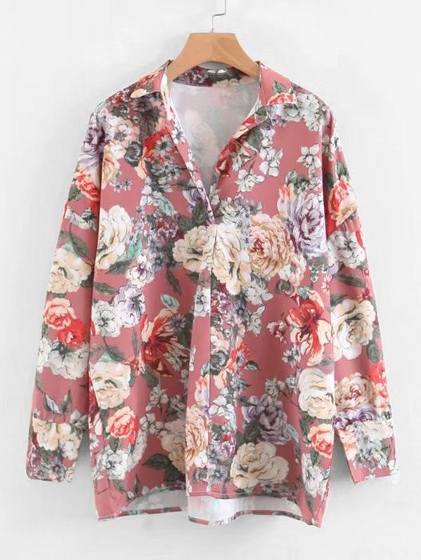 Shein Calico Print Boyfriend Blouse