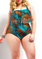 Rosewe Two Piece Plus Size Printed Fringed Swimwear